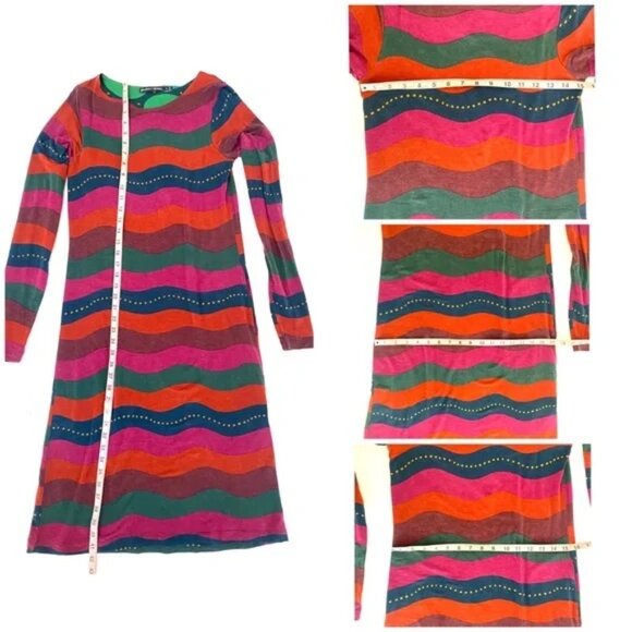 Swedish Gudrun Sjoden colorful wave stripe long sleeve midi dress size S - Picture 5 of 7